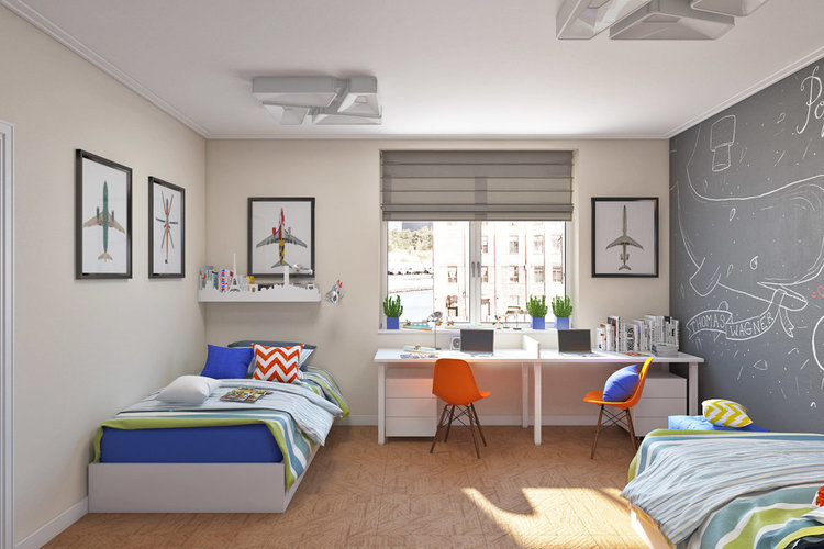 Зонирование и дизайн детской комнаты для двух мальчиков разного возраста